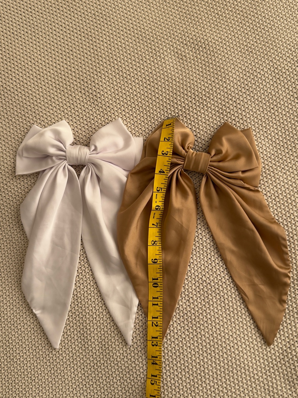 Silk-Look Bow Hair clip in White and Camel